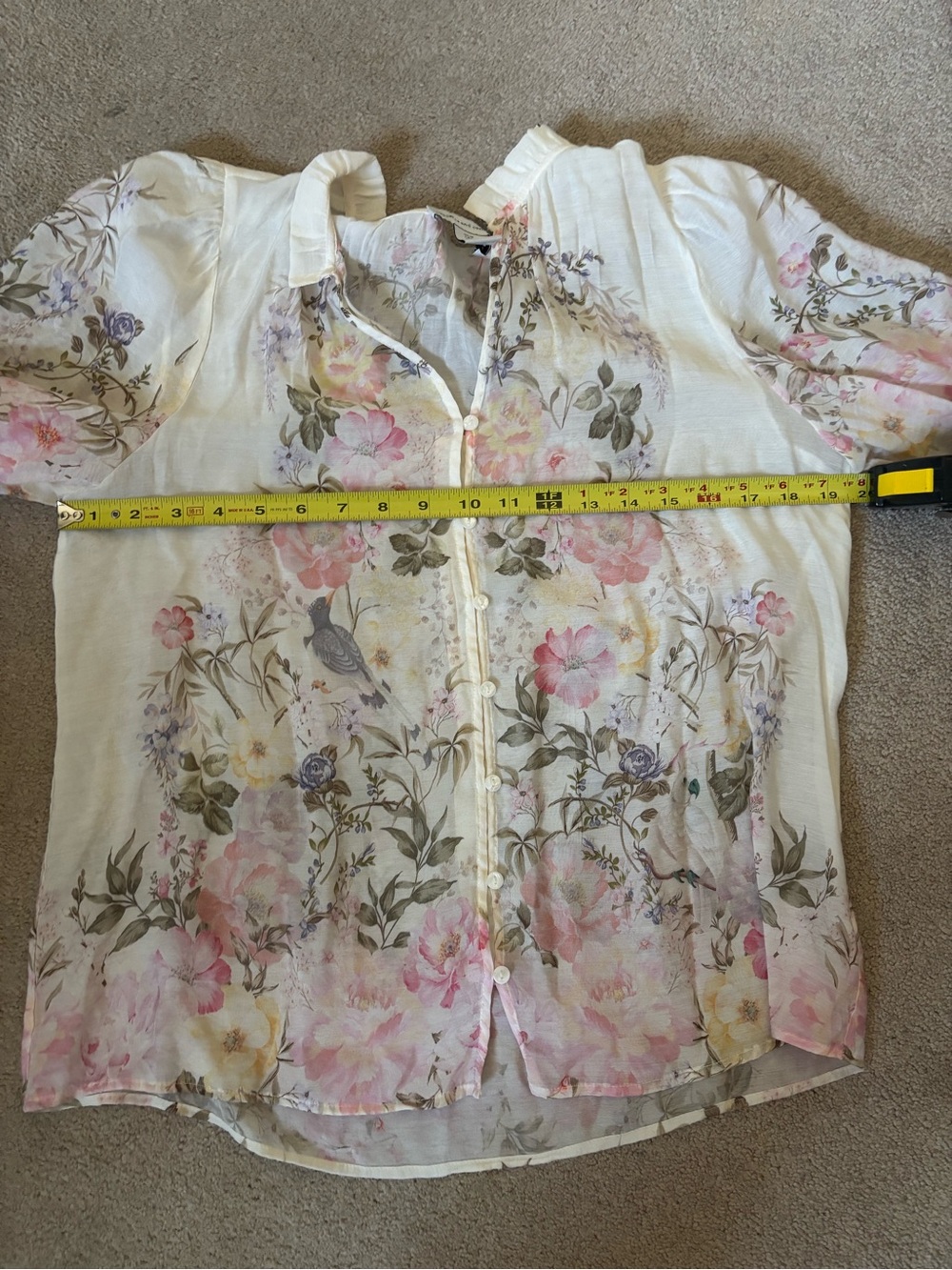Cupcakes and Cashmere Floral Button Front Blouse Puff Sleeve Cottagecore Top M - Picture 4 of 5
